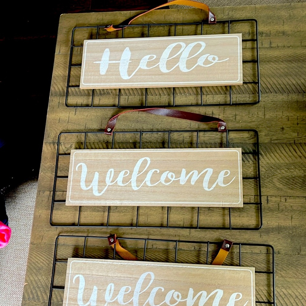 Home accent decor, welcome, hello and home sweet home signs